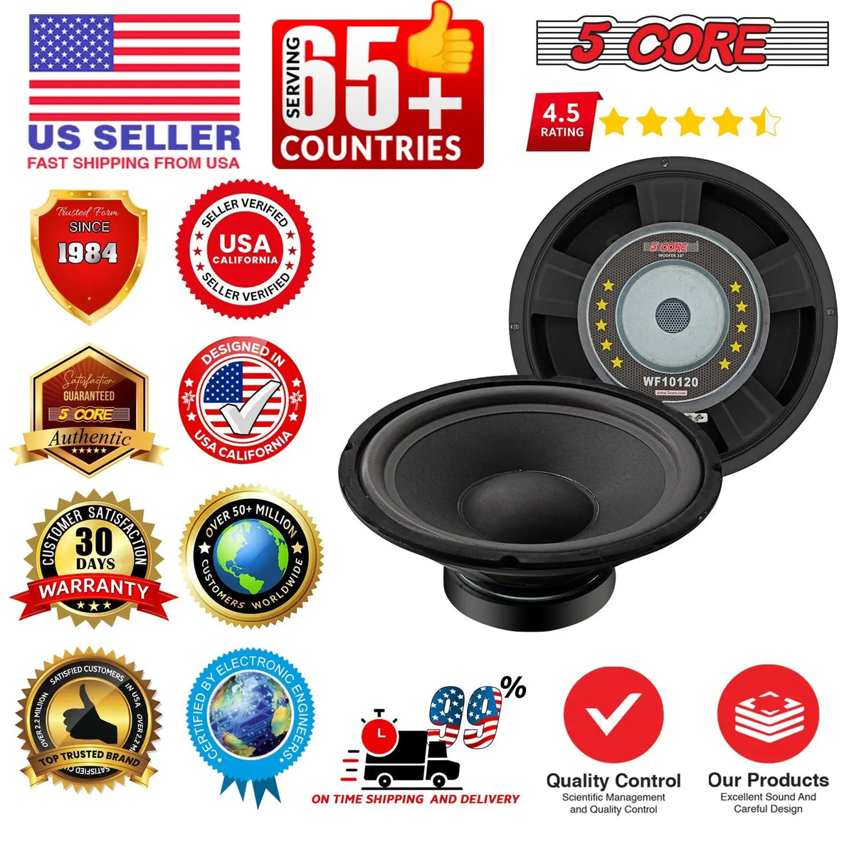 5 Core 10 Inch Guitar Speaker Replacement 600W 8 Ohm Low Distortion for Electric Guitar Amp Cabinet - HONORABLE VETERANS SOLUTIONS