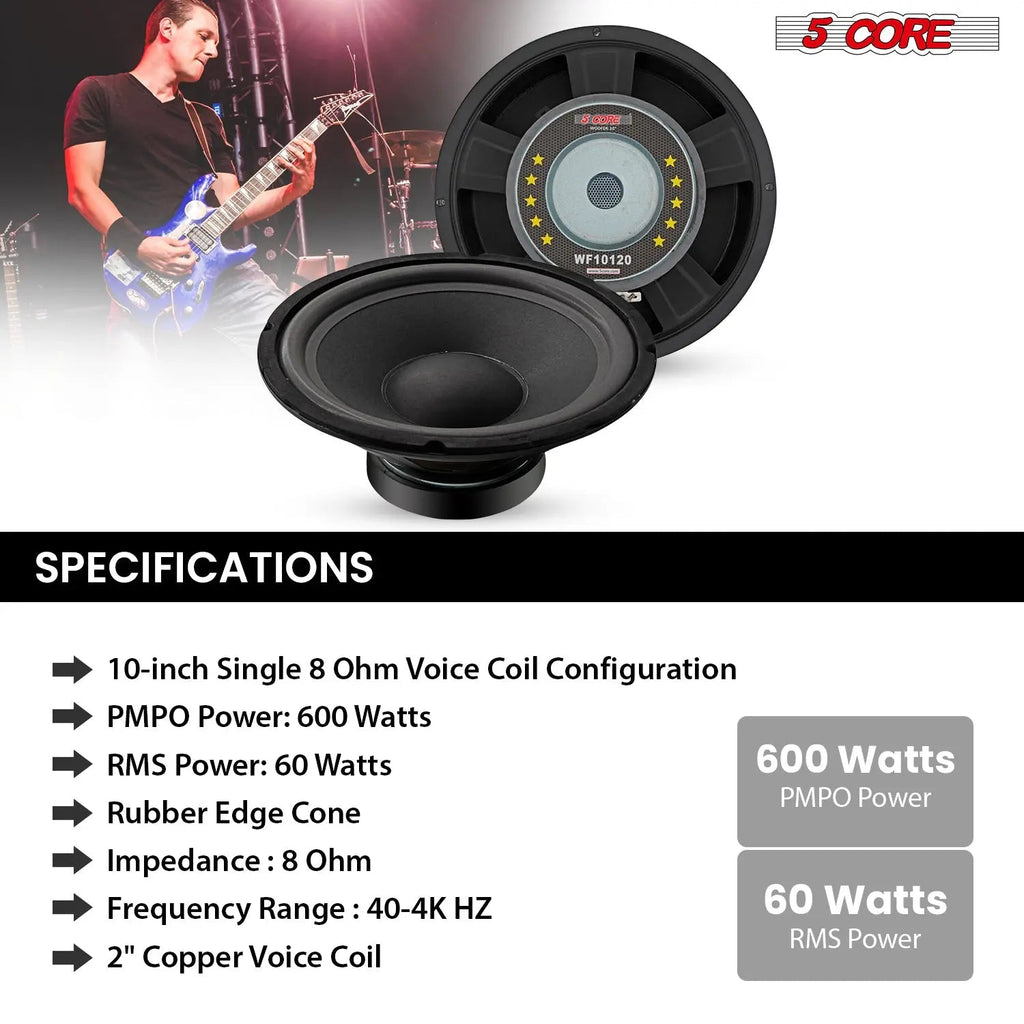 5 Core 10 Inch Guitar Speaker Replacement 600W 8 Ohm Low Distortion for Electric Guitar Amp Cabinet - HONORABLE VETERANS SOLUTIONS