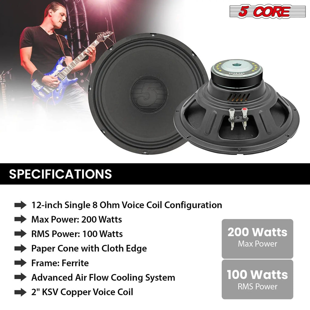 5 Core 12 Inch Guitar Speaker 200W 8 Ohm Amp Cabinet Replacement Amplifier Woofer - HONORABLE VETERANS SOLUTIONS