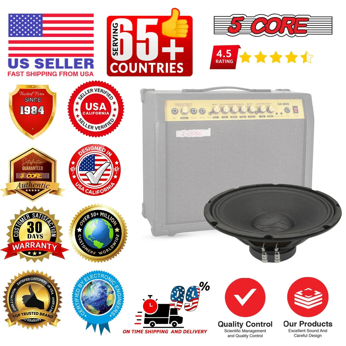 5 Core 12 Inch Guitar Speaker 200W 8 Ohm Amp Cabinet Replacement Amplifier Woofer - HONORABLE VETERANS SOLUTIONS