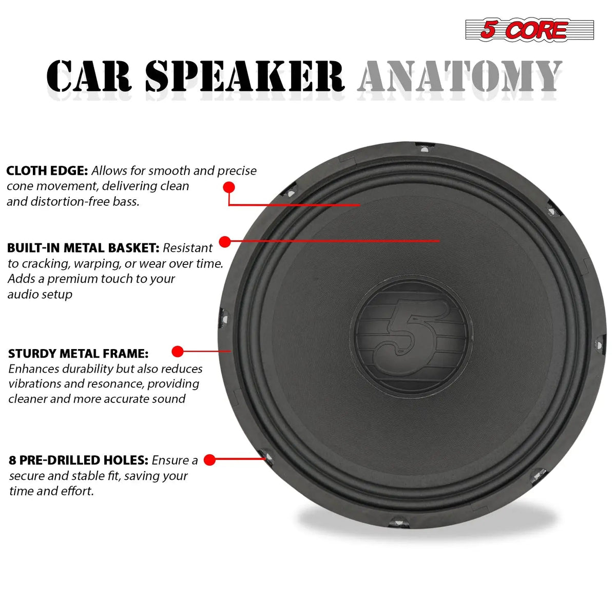 5 Core 12 Inch Speaker Car Audio 200W Powerful Replacement Component Driver 4Ohm Loudspeaker System - HONORABLE VETERANS SOLUTIONS
