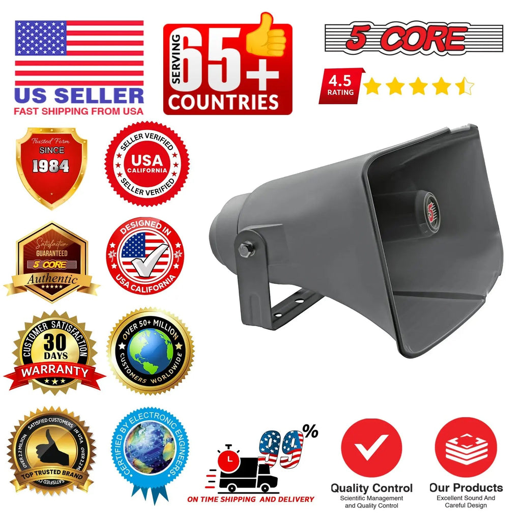 5 Core 16 Inch PA Horn 400W Loud Speaker Bull Horn Loud Audio 10Ohm All Weather Indoor Outdoor Use - HONORABLE VETERANS SOLUTIONS