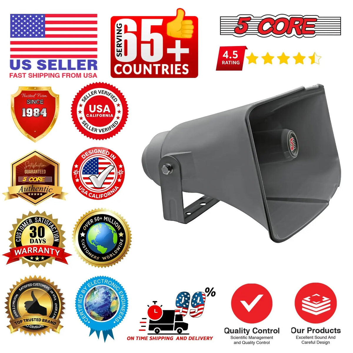 5 Core 16 Inch PA Horn 400W Loud Speaker Bull Horn Loud Audio 10Ohm All Weather Indoor Outdoor Use - HONORABLE VETERANS SOLUTIONS