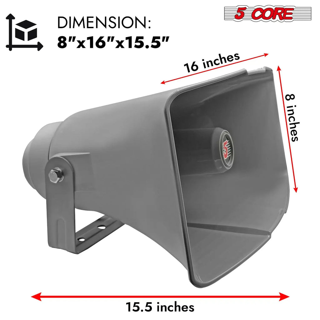 5 Core 16 Inch PA Horn 400W Loud Speaker Bull Horn Loud Audio 10Ohm All Weather Indoor Outdoor Use - HONORABLE VETERANS SOLUTIONS