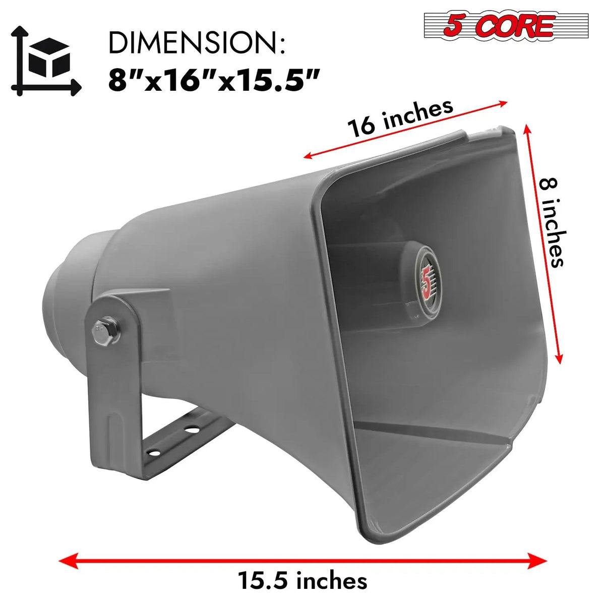 5 Core 16 Inch PA Horn 400W Loud Speaker Bull Horn Loud Audio 10Ohm All Weather Indoor Outdoor Use - HONORABLE VETERANS SOLUTIONS