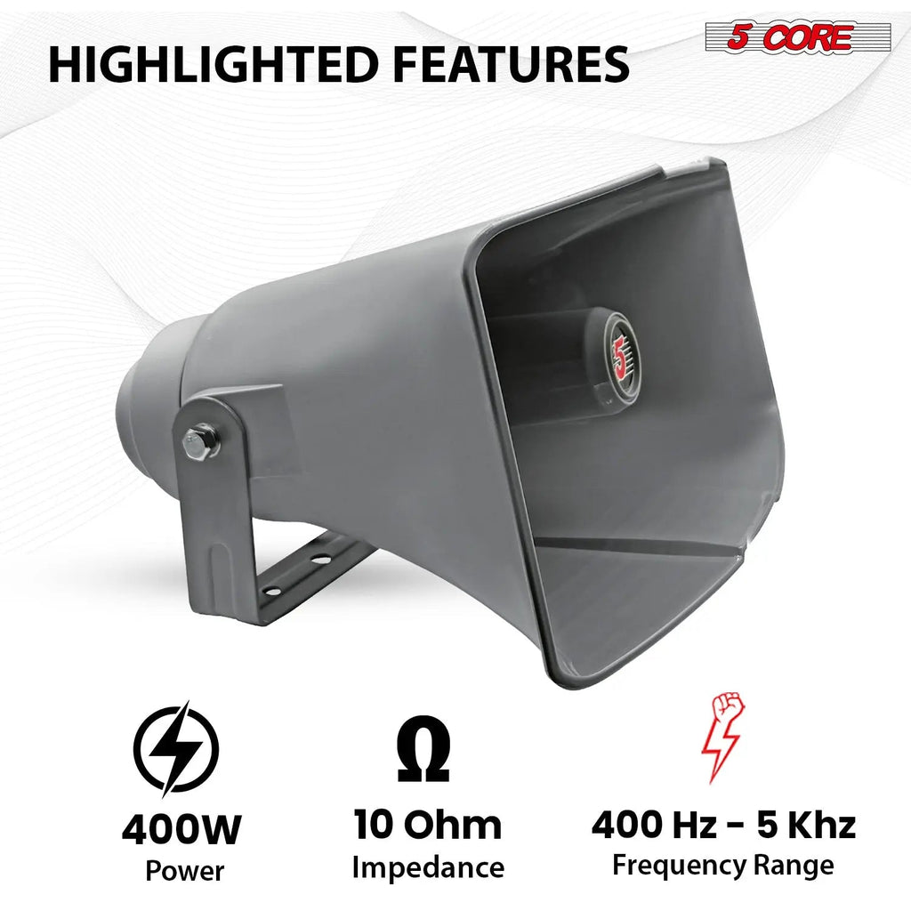 5 Core 16 Inch PA Horn 400W Loud Speaker Bull Horn Loud Audio 10Ohm All Weather Indoor Outdoor Use - HONORABLE VETERANS SOLUTIONS