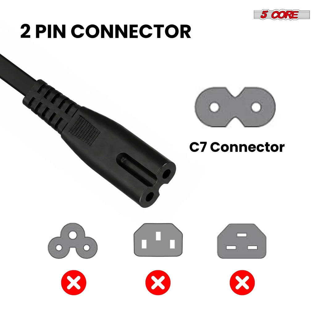 5 Core 2 Prong AC Power Cord 12Ft Replacement TV PlayStation PS4 PS5 Cable Speaker Monitor Xbox - HONORABLE VETERANS SOLUTIONS