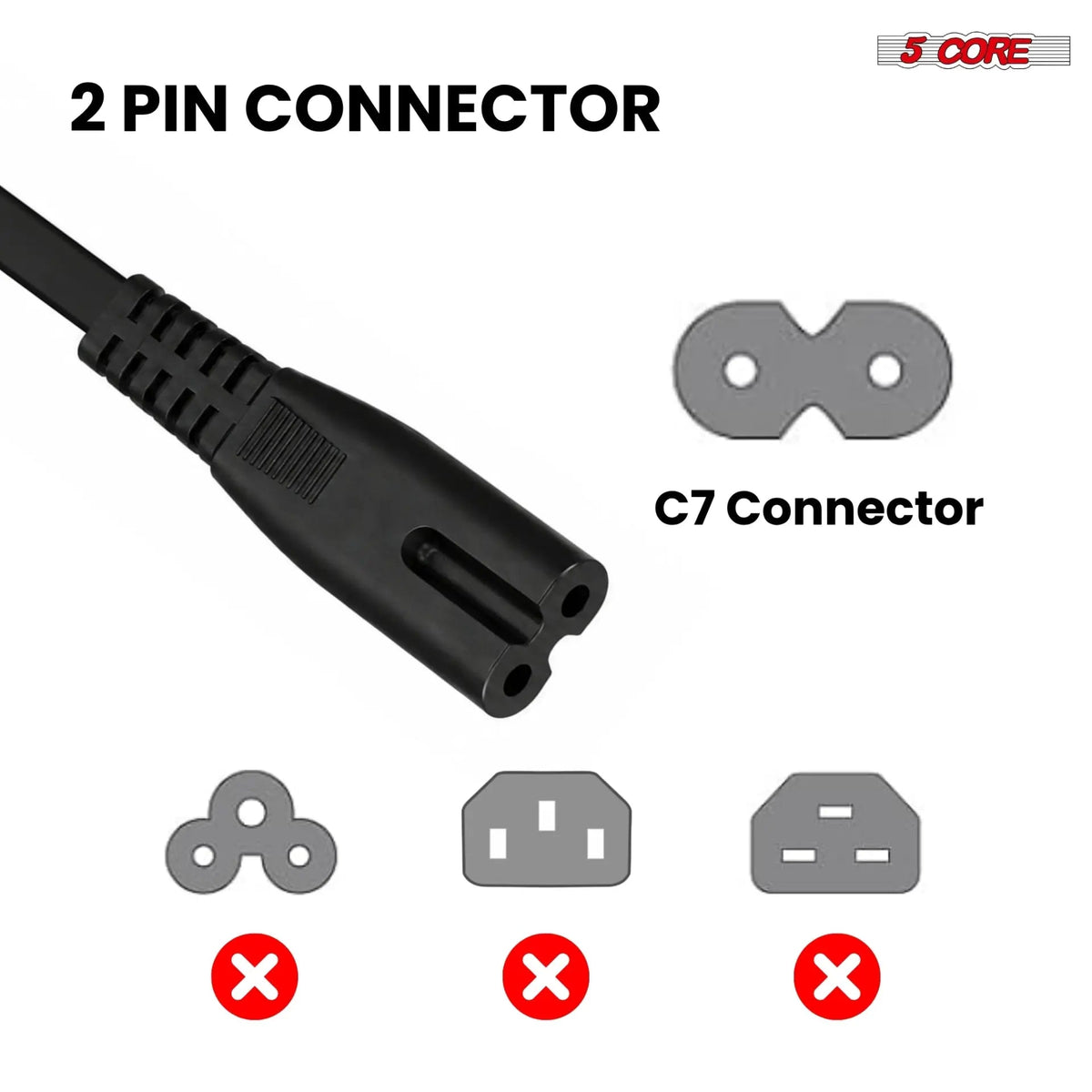 5 Core 2 Prong AC Power Cord 12Ft Replacement TV PlayStation PS4 PS5 Cable Speaker Monitor Xbox - HONORABLE VETERANS SOLUTIONS