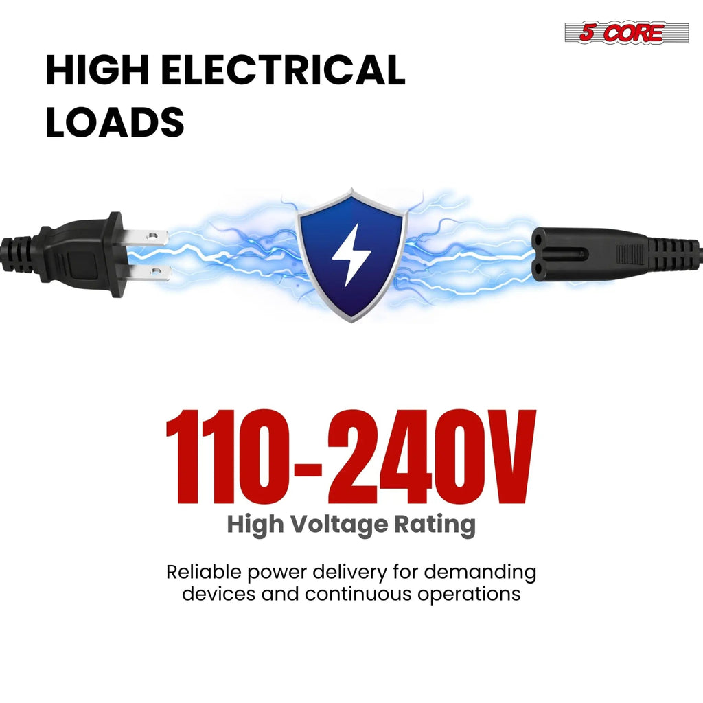 5 Core 2 Prong AC Power Cord 12Ft Replacement TV PlayStation PS4 PS5 Cable Speaker Monitor Xbox - HONORABLE VETERANS SOLUTIONS