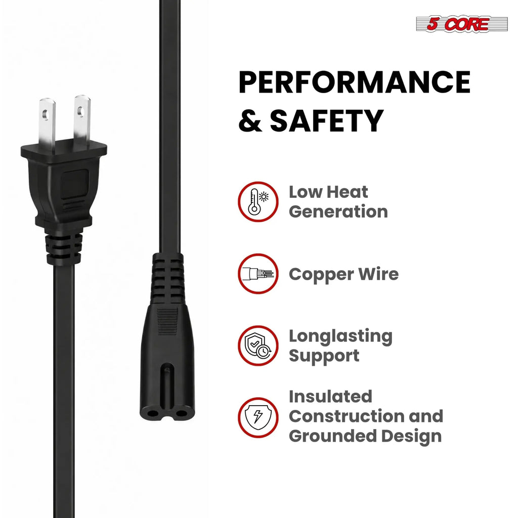 5 Core 2 Prong AC Power Cord 12Ft Replacement TV PlayStation PS4 PS5 Cable Speaker Monitor Xbox - HONORABLE VETERANS SOLUTIONS