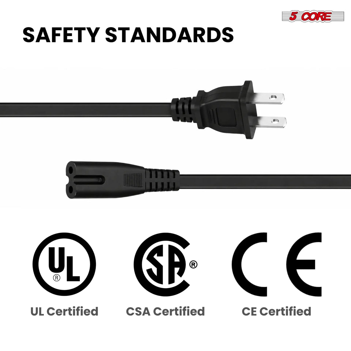 5 Core 2 Prong AC Power Cord 6Ft Replacement TV PlayStation PS4 PS5 Cable for Speaker Monitor Xbox - HONORABLE VETERANS SOLUTIONS