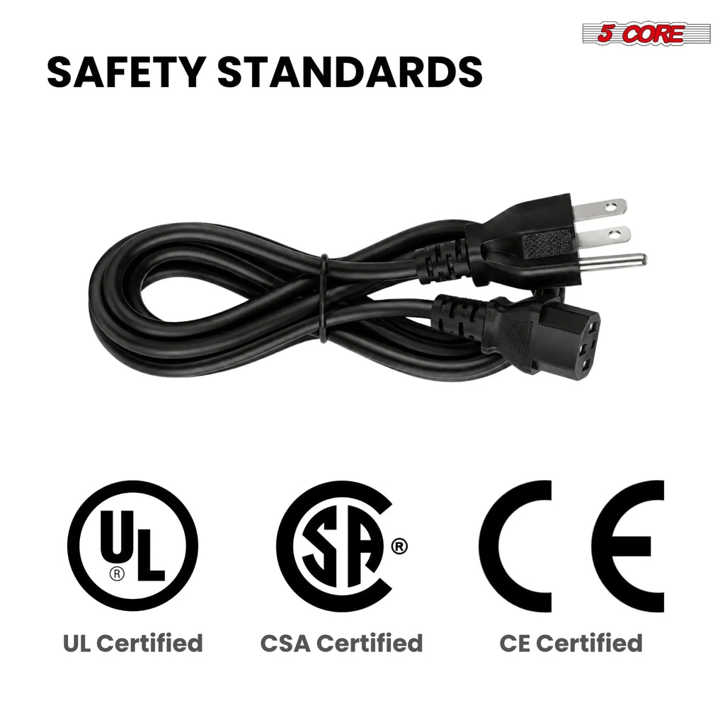 5 Core 3 Prong AC Laptop Notebook Power Cord 10Ft Universal Replacement Computer Cable - HONORABLE VETERANS SOLUTIONS