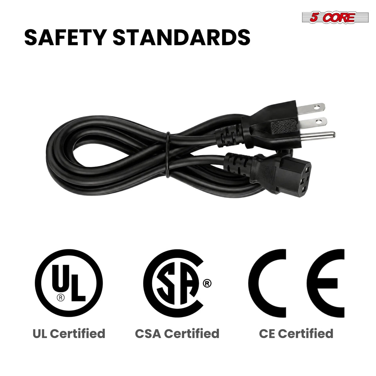 5 Core 3 Prong AC Laptop Notebook Power Cord 10Ft Universal Replacement Computer Cable - HONORABLE VETERANS SOLUTIONS