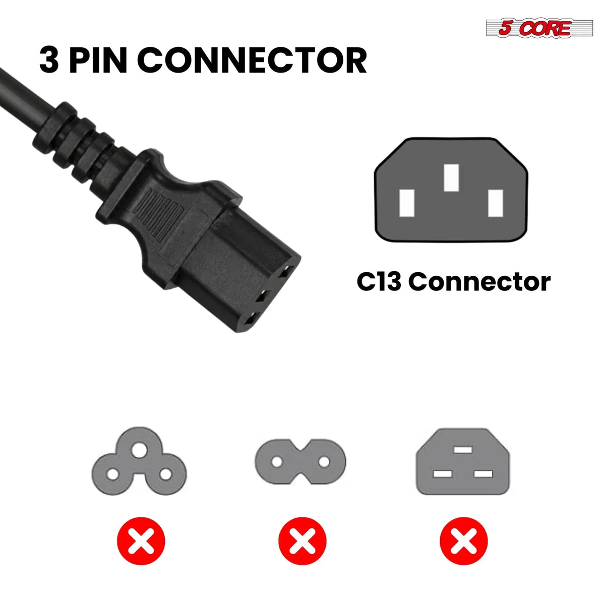 5 Core 3 Prong AC Laptop Notebook Power Cord 10Ft Universal Replacement Computer Cable - HONORABLE VETERANS SOLUTIONS