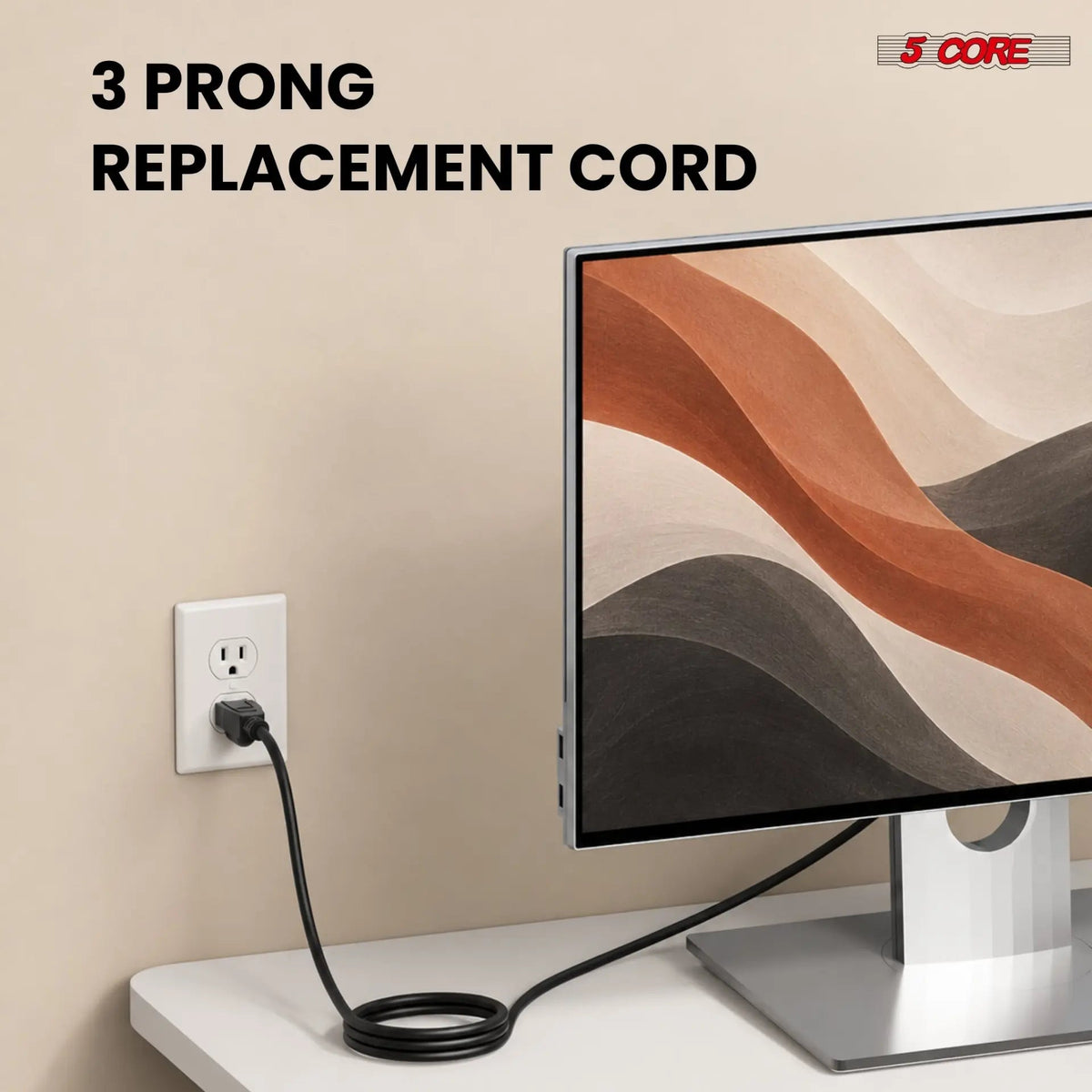 5 Core 3 Prong AC Laptop Notebook Power Cord 10Ft Universal Replacement Computer Cable - HONORABLE VETERANS SOLUTIONS
