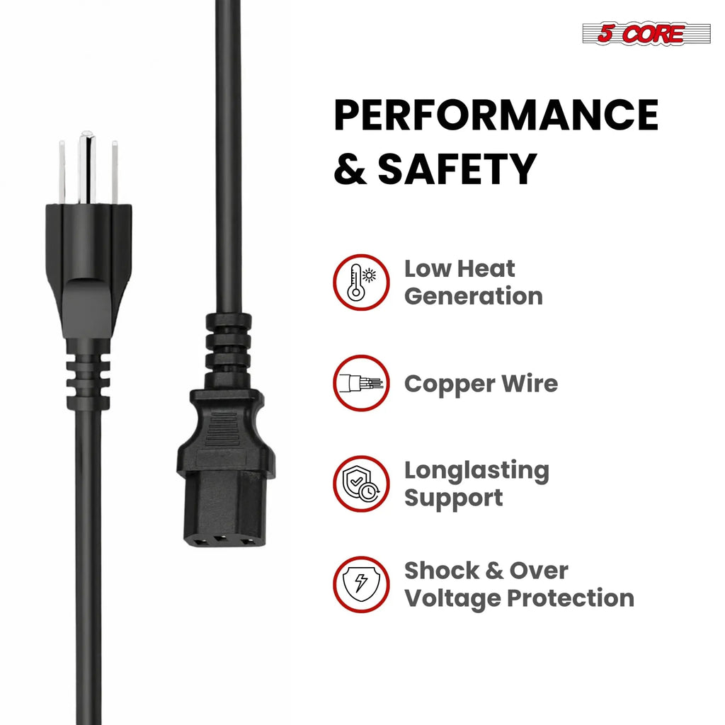 5 Core 3 Prong AC Laptop Notebook Power Cord 10Ft Universal Replacement Computer Cable - HONORABLE VETERANS SOLUTIONS