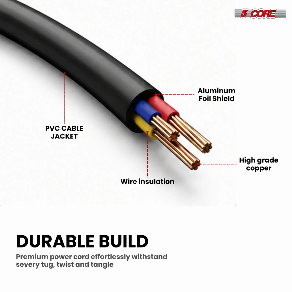 5 Core 3 Prong AC Laptop Notebook Power Cord 10Ft Universal Replacement Computer Cable - HONORABLE VETERANS SOLUTIONS