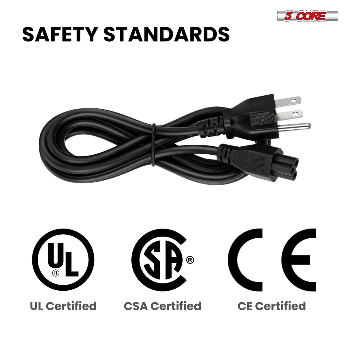 5 Core 3 Prong AC Laptop Notebook Power Cord 6Ft Universal Replacement Computer Cable - HONORABLE VETERANS SOLUTIONS