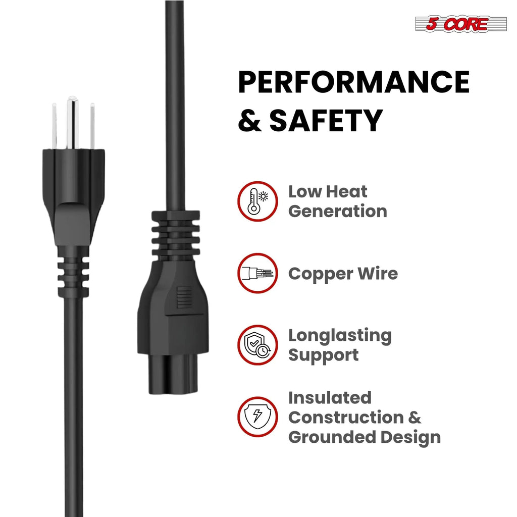 5 Core 3 Prong AC Laptop Notebook Power Cord 6Ft Universal Replacement Computer Cable - HONORABLE VETERANS SOLUTIONS