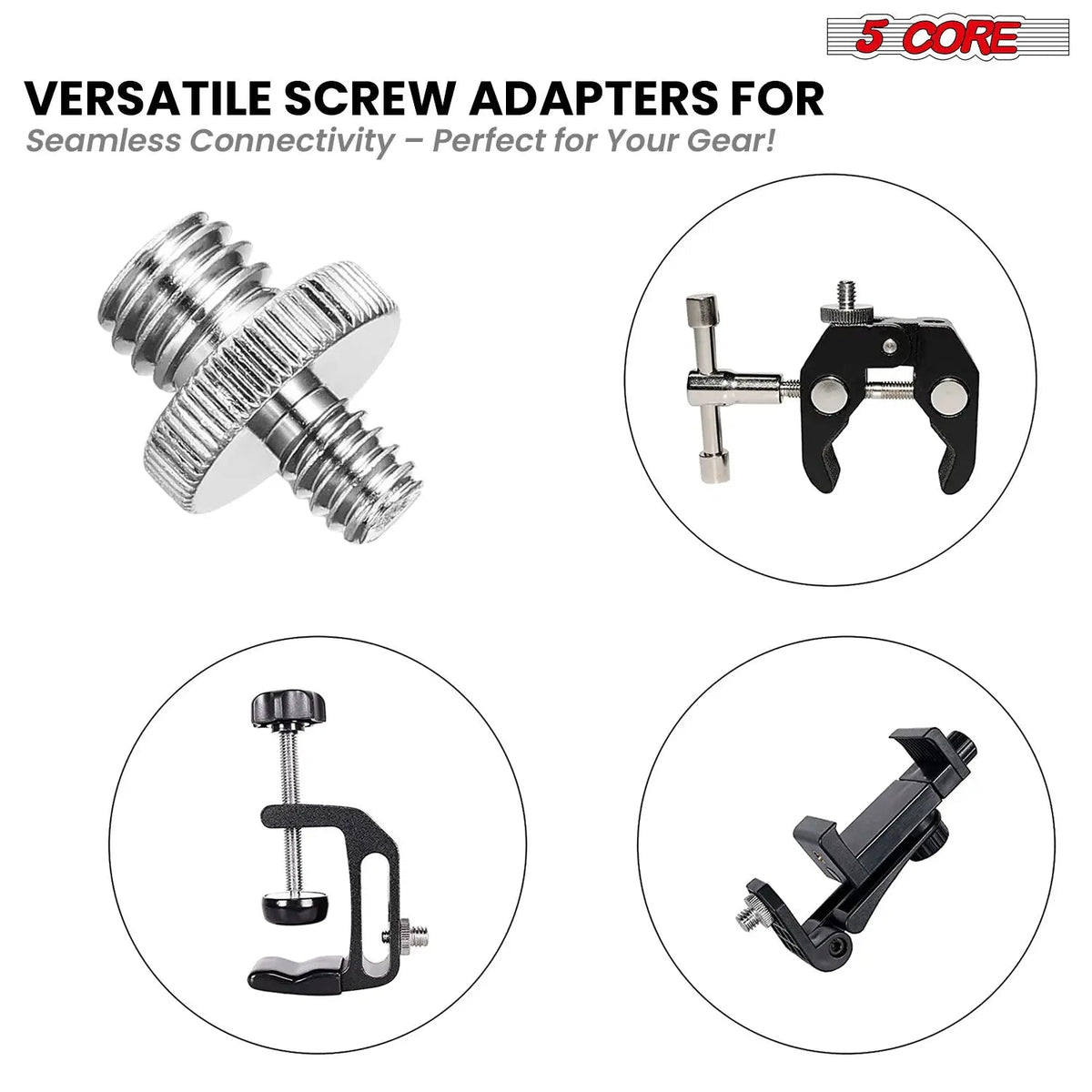 5 Core 3/8 to 1/4 Adapter 5Pcs Camera Mount Durable Tripod Screw Adapter for DSLR Monopod Microphone - HONORABLE VETERANS SOLUTIONS