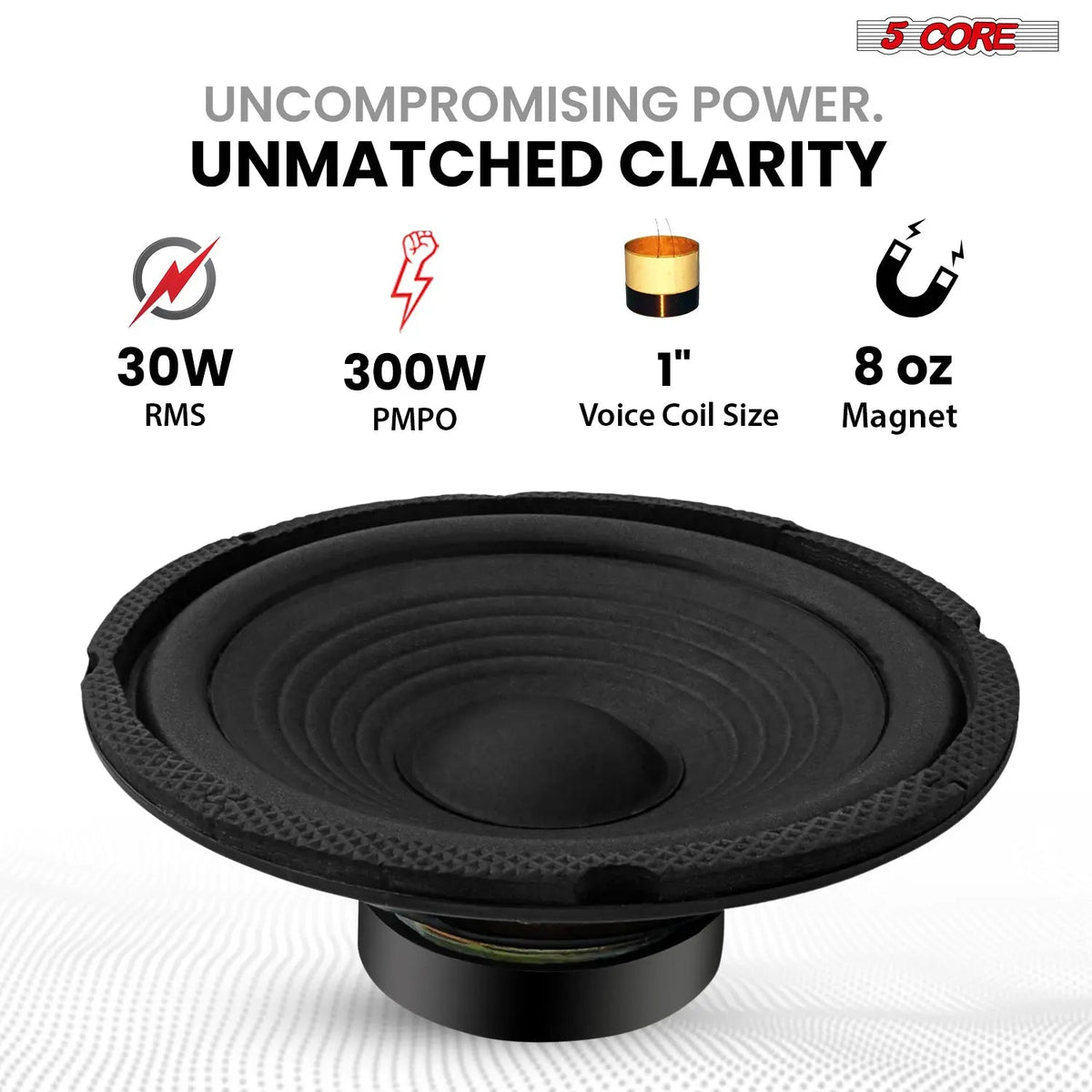 5 Core 6 Inch Subwoofer 300W Car Audio Sub Woofer 4 Ohm Deep Bass Replacement Loud Speaker - HONORABLE VETERANS SOLUTIONS