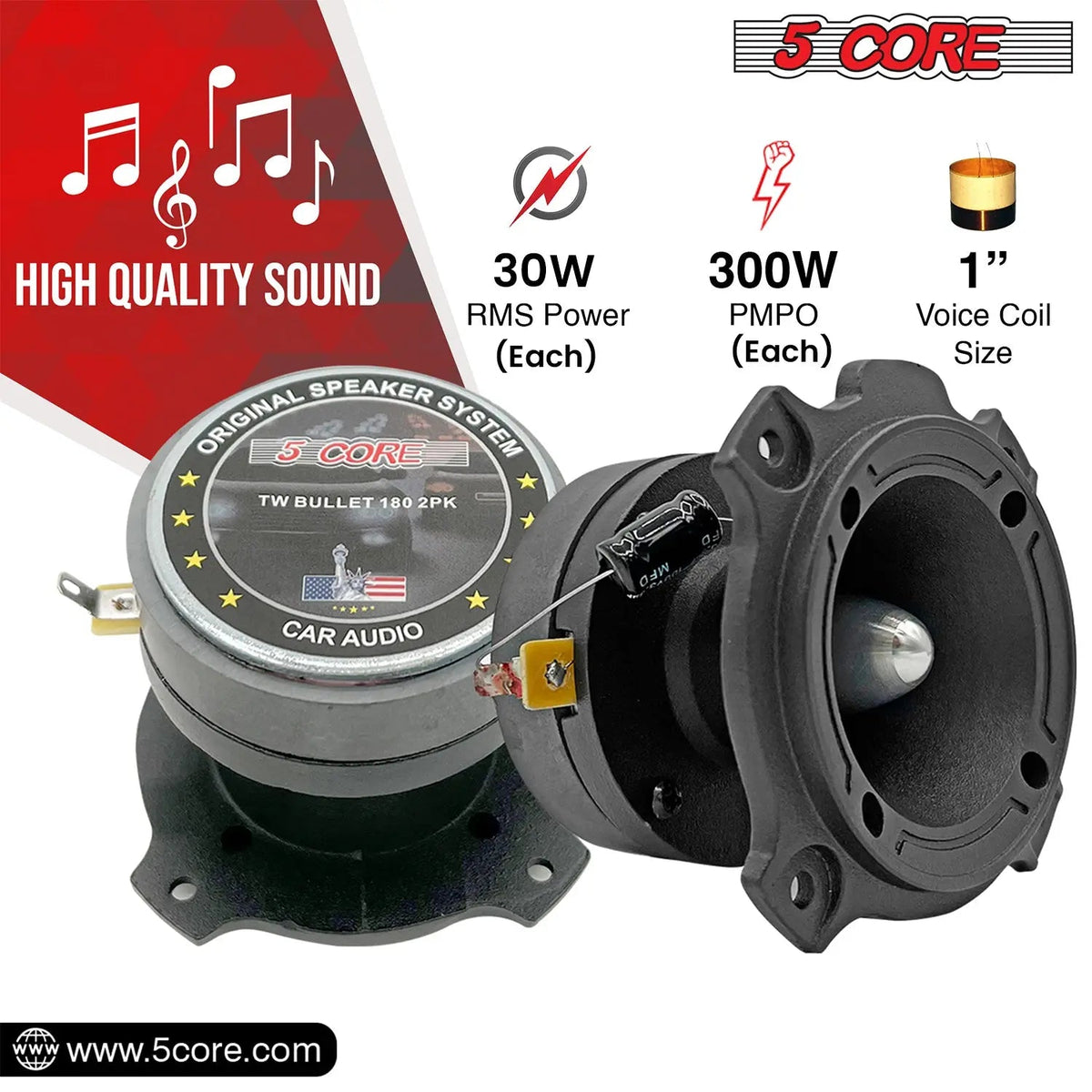 5 Core 6.5 Inch Midrange Door Speaker + Tweeter Combo 580W PMPO Subwoofer Audio 300W PMPO Tweeters - HONORABLE VETERANS SOLUTIONS