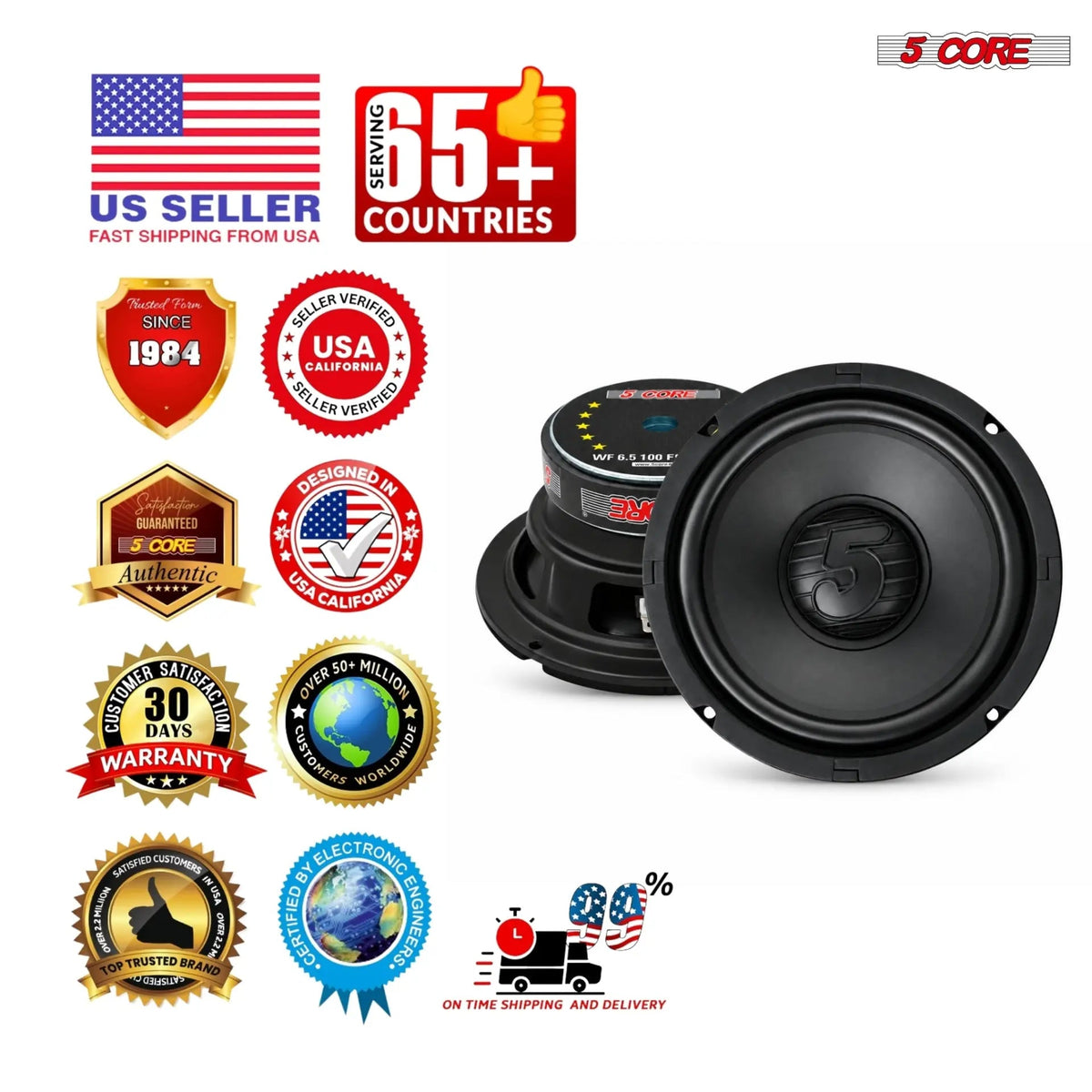 5 Core 8 Inch Car Audio Subwoofer 1000W 4Ohm Shallow Mount Replacement Deep Bass Woofer Speaker - HONORABLE VETERANS SOLUTIONS