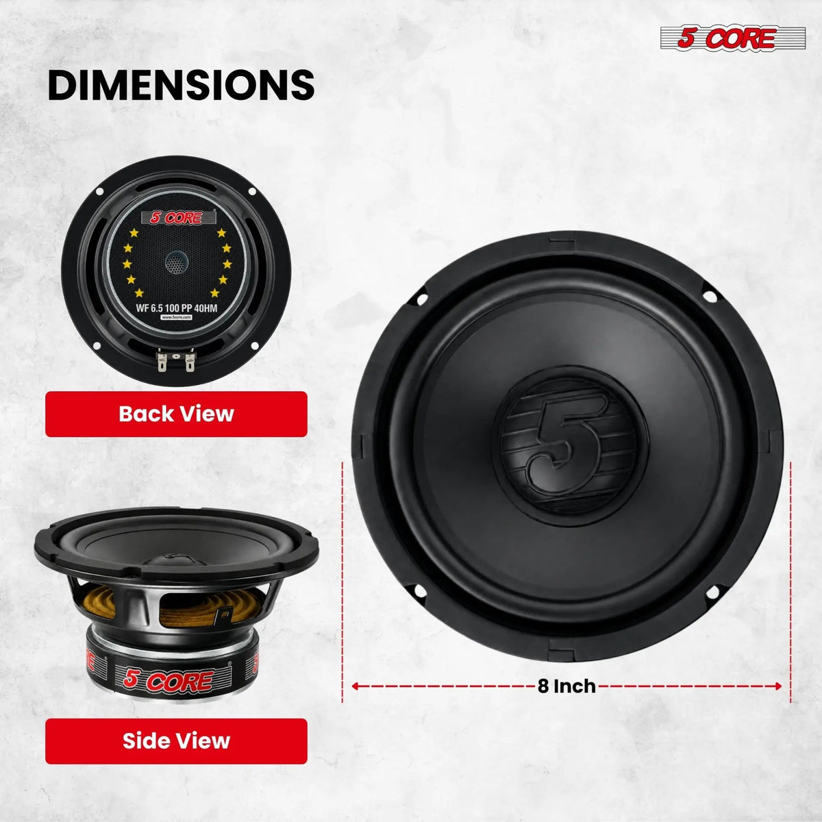 5 Core 8 Inch Car Audio Subwoofer 1000W 4Ohm Shallow Mount Replacement Deep Bass Woofer Speaker - HONORABLE VETERANS SOLUTIONS