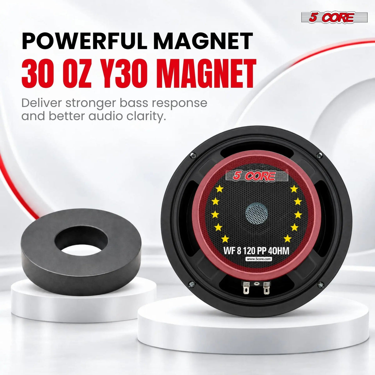 5 Core 8 Inch Car Audio Subwoofer 1000W 4Ohm Shallow Mount Replacement Deep Bass Woofer Speaker - HONORABLE VETERANS SOLUTIONS