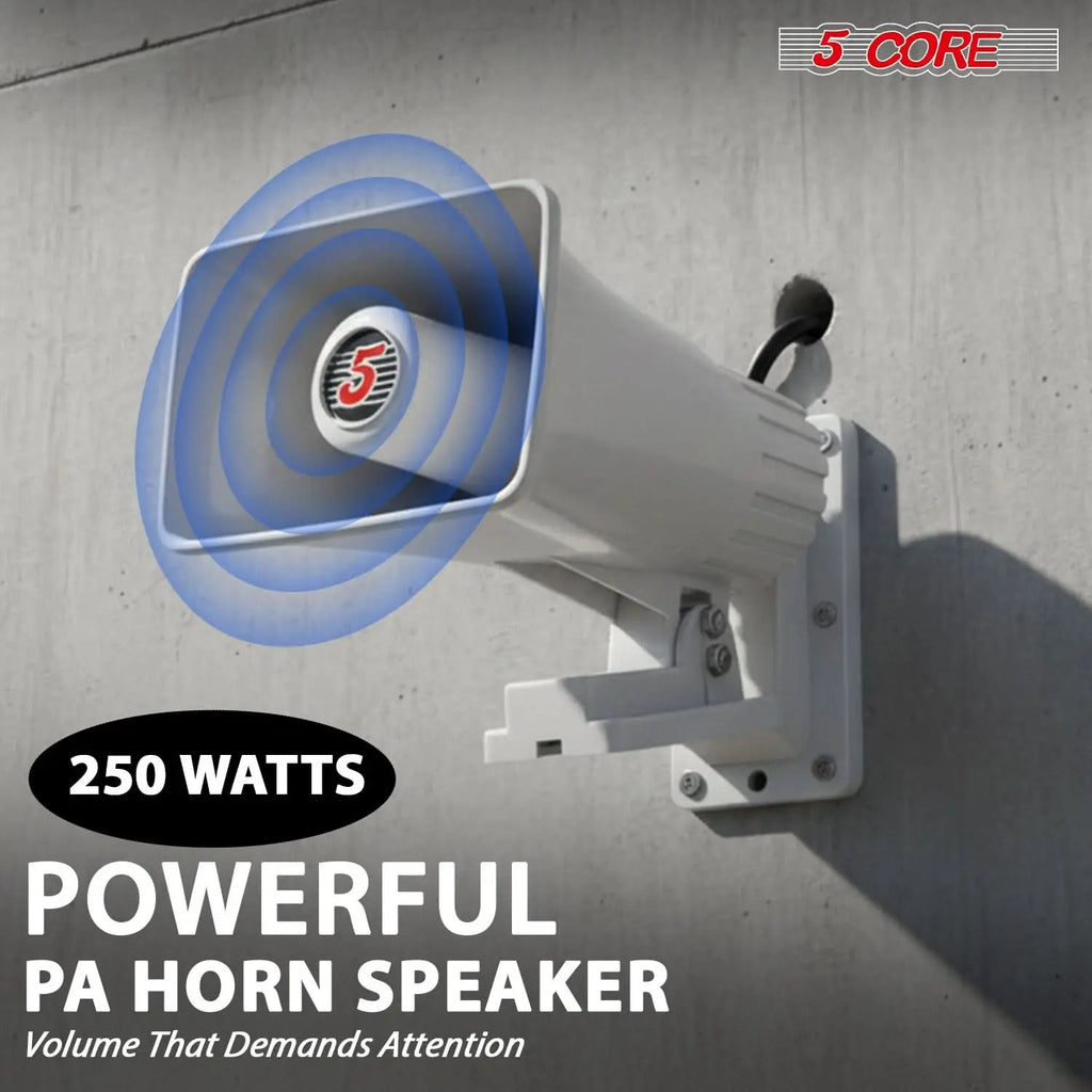 5 Core 8 Inch PA Horn 250W Loud Speaker Bull Horn Loud Audio 8Ohm All Weather Indoor Outdoor Use - HONORABLE VETERANS SOLUTIONS
