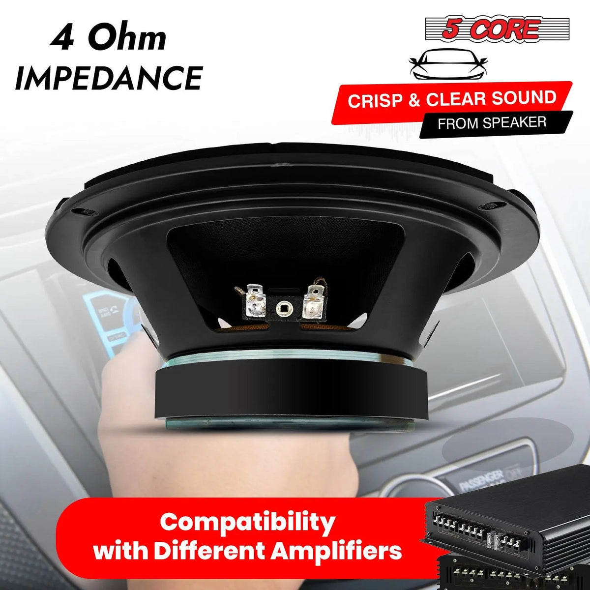 5 Core 8" Subwoofer Speaker 500W Mid Range Car Audio Sub Woofer 4Ohm Deep Bass Replacement Driver - HONORABLE VETERANS SOLUTIONS