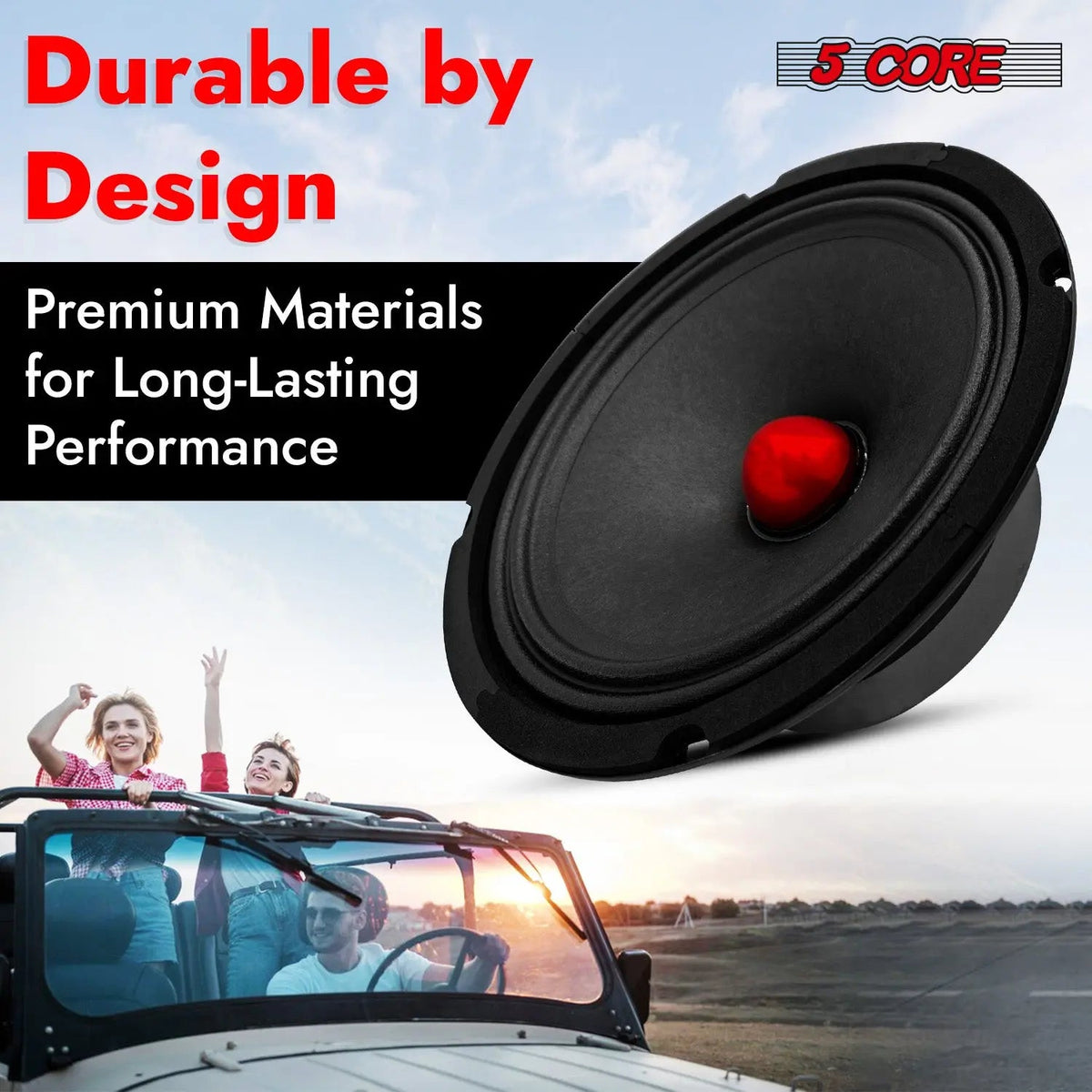 5 Core 8" Subwoofer Speaker Pair 500W Mid Range Car Audio Sub Woofer 4Ohm Bass Replacement Driver - HONORABLE VETERANS SOLUTIONS