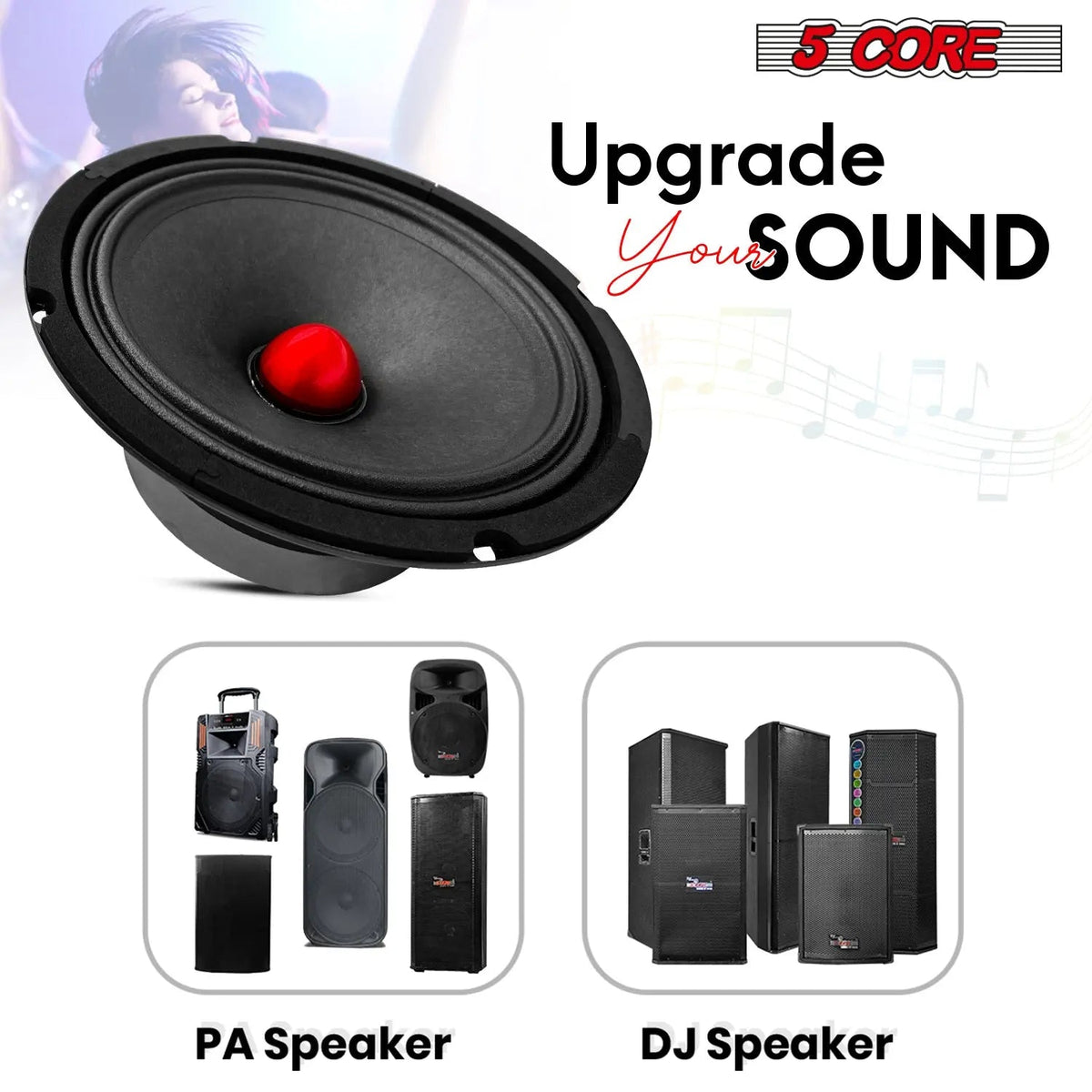 5 Core 8" Subwoofer Speaker Pair 500W Mid Range PA DJ Audio Sub Woofer 8Ohm Bass Replacement Driver - HONORABLE VETERANS SOLUTIONS
