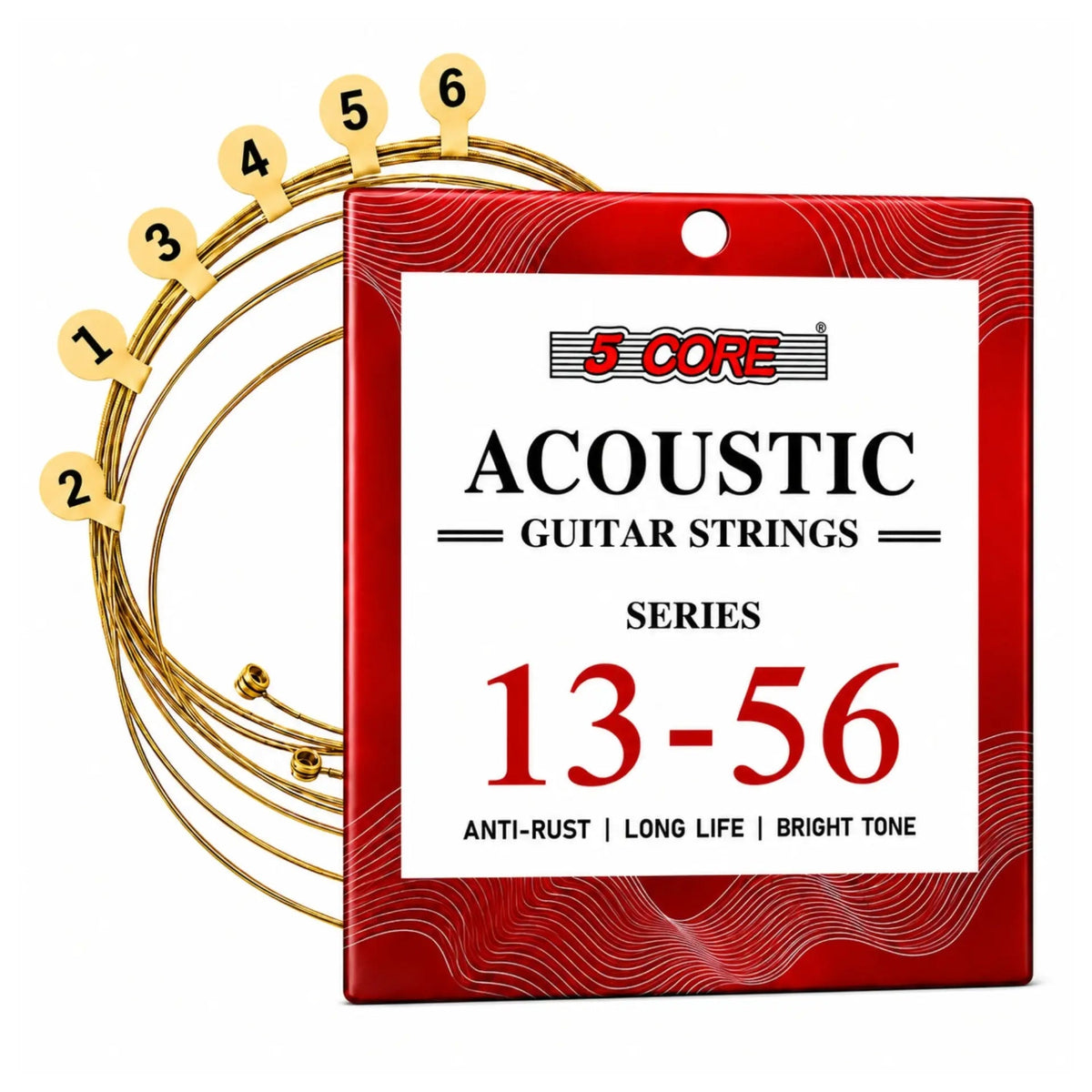 5 Core Acoustic Guitar 6 String Set Medium Gauge Steel Carbon Core Bright Powerful Tone Heavy Duty - HONORABLE VETERANS SOLUTIONS