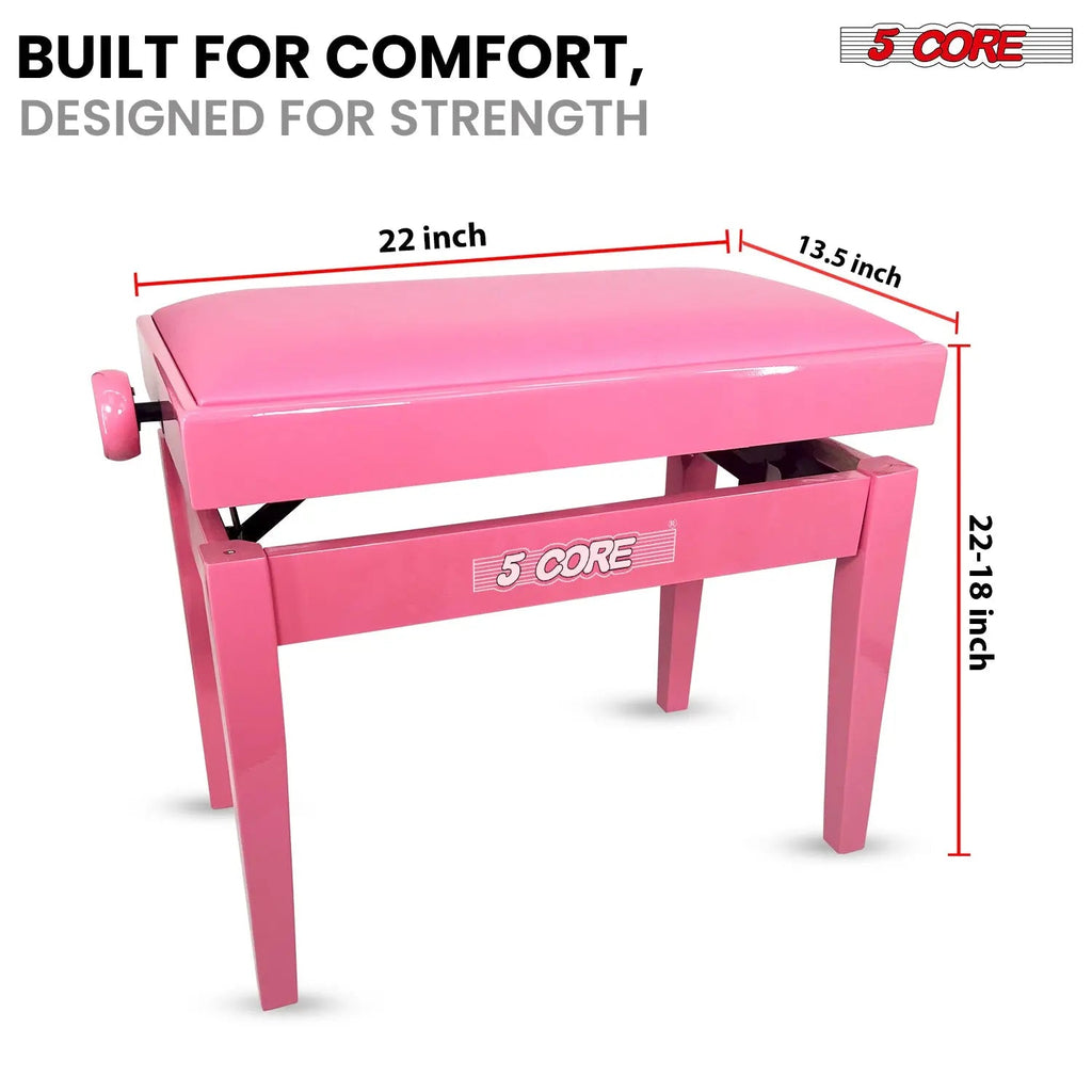 5 Core Adjustable Piano Bench Thick 3.25" Solid Wood Keyboard Stool Heavy Duty Musician Chair - HONORABLE VETERANS SOLUTIONS