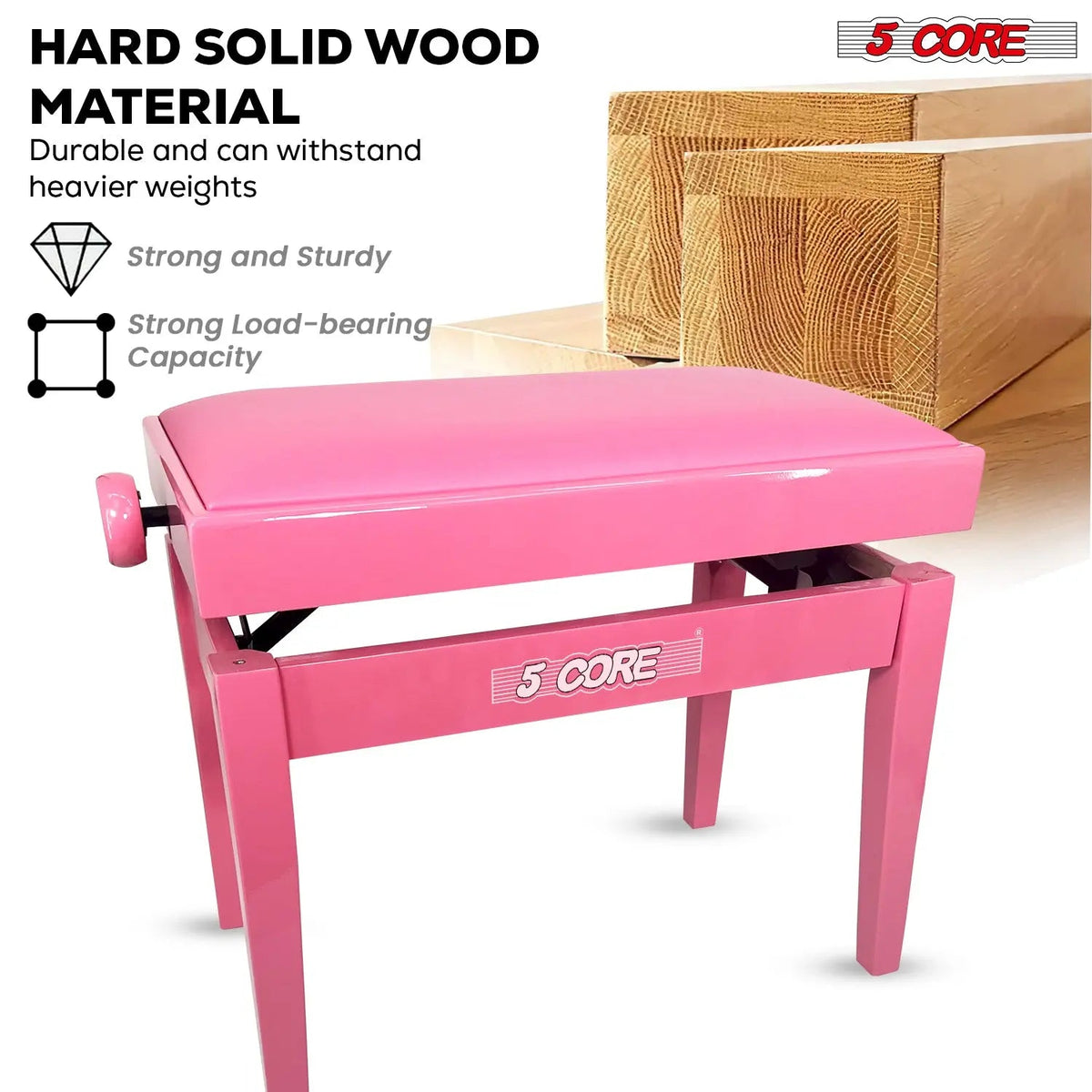 5 Core Adjustable Piano Bench Thick 3.25" Solid Wood Keyboard Stool Heavy Duty Musician Chair - HONORABLE VETERANS SOLUTIONS