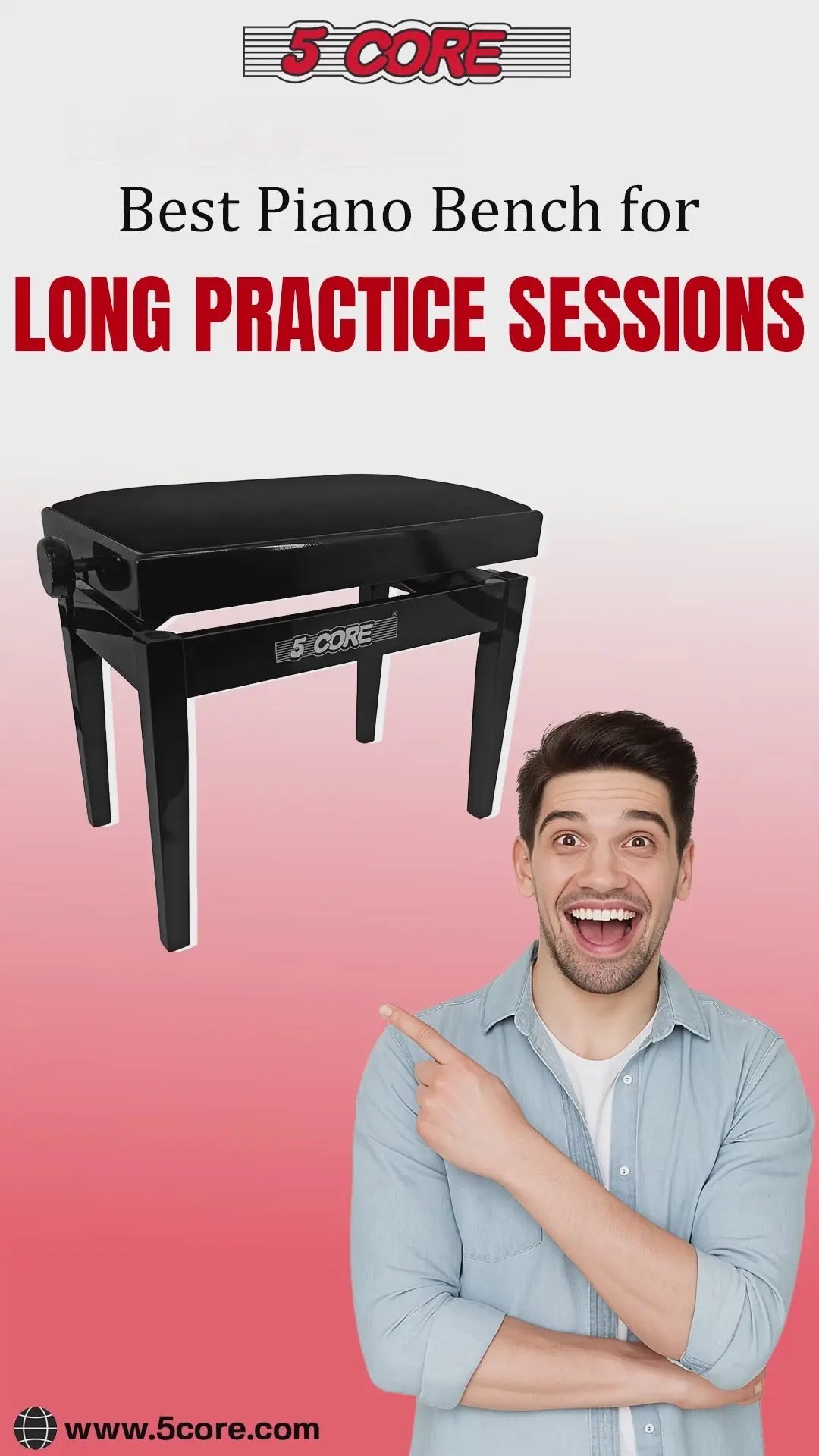 5 Core Adjustable Piano Bench Thick 3.25" Solid Wood Keyboard Stool Heavy Duty Musician Chair - HONORABLE VETERANS SOLUTIONS