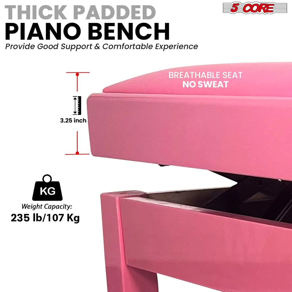 5 Core Adjustable Piano Bench Thick 3.25" Solid Wood Keyboard Stool Heavy Duty Musician Chair - HONORABLE VETERANS SOLUTIONS