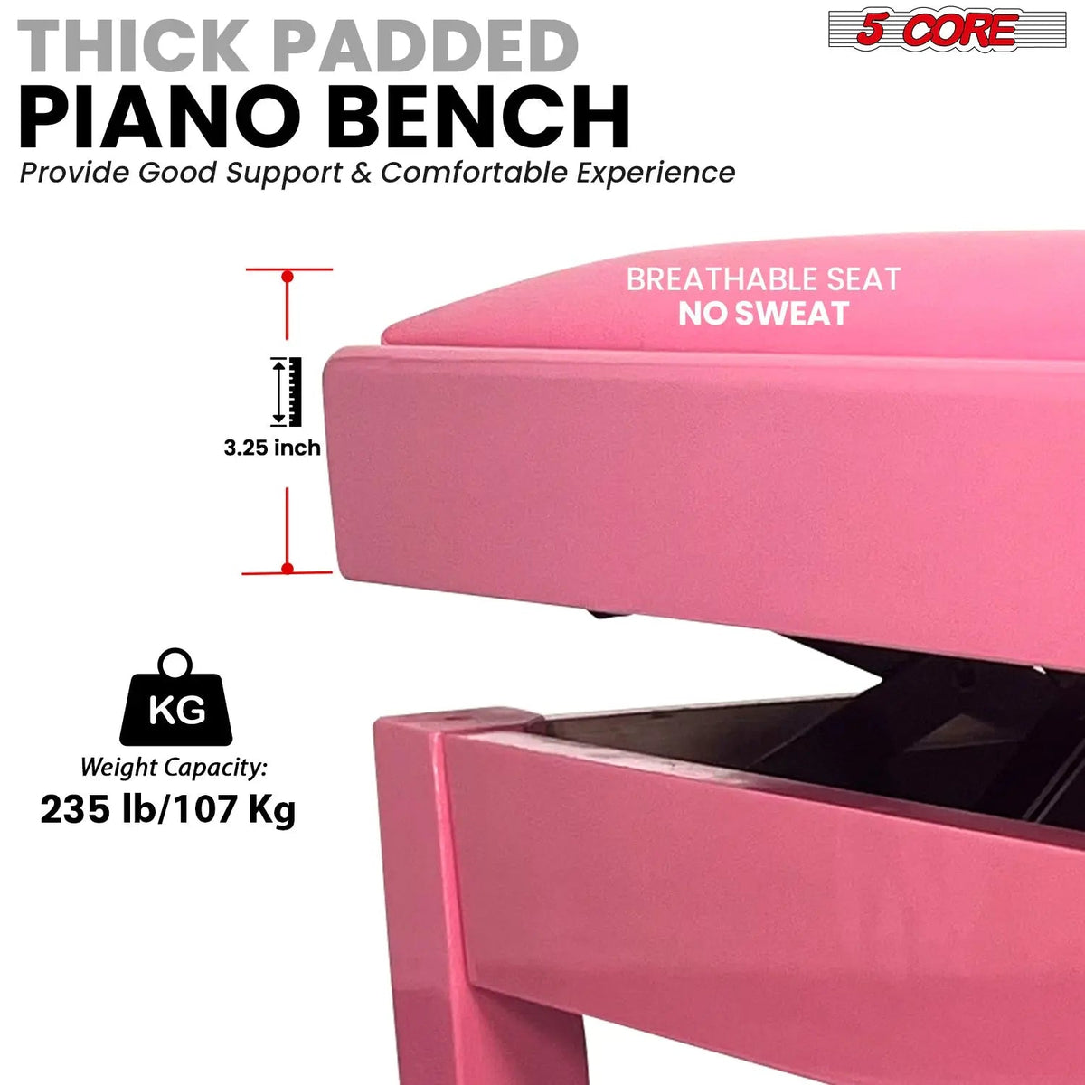 5 Core Adjustable Piano Bench Thick 3.25" Solid Wood Keyboard Stool Heavy Duty Musician Chair - HONORABLE VETERANS SOLUTIONS