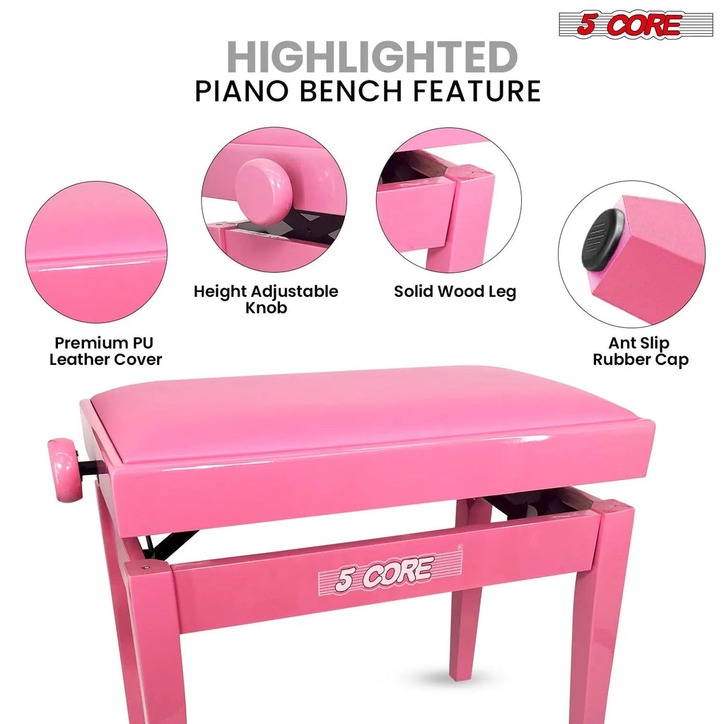 5 Core Adjustable Piano Bench Thick 3.25" Solid Wood Keyboard Stool Heavy Duty Musician Chair - HONORABLE VETERANS SOLUTIONS