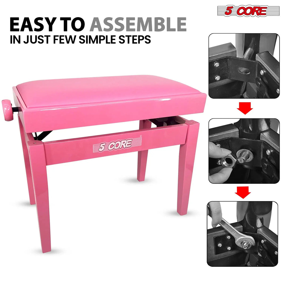 5 Core Adjustable Piano Bench Thick 3.25" Solid Wood Keyboard Stool Heavy Duty Musician Chair - HONORABLE VETERANS SOLUTIONS