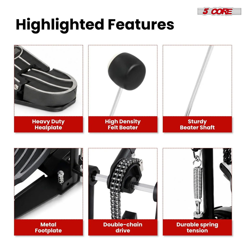 5 Core Bass Drum Pedal Mount Adjustable Felt Beater Head Single Chain Heavyduty Kick Drum Foot Pedal - HONORABLE VETERANS SOLUTIONS