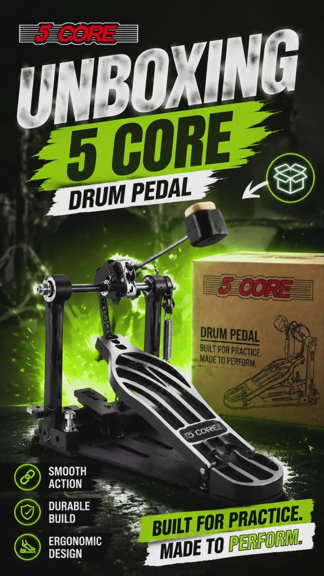 5 Core Bass Drum Pedal Mount Adjustable Felt Beater Head Single Chain Heavyduty Kick Drum Foot Pedal - HONORABLE VETERANS SOLUTIONS