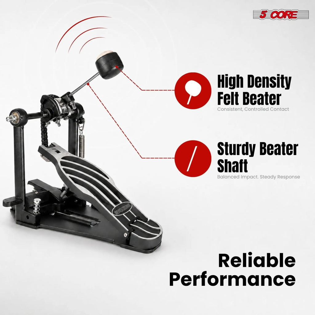 5 Core Bass Drum Pedal Mount Adjustable Felt Beater Head Single Chain Heavyduty Kick Drum Foot Pedal - HONORABLE VETERANS SOLUTIONS
