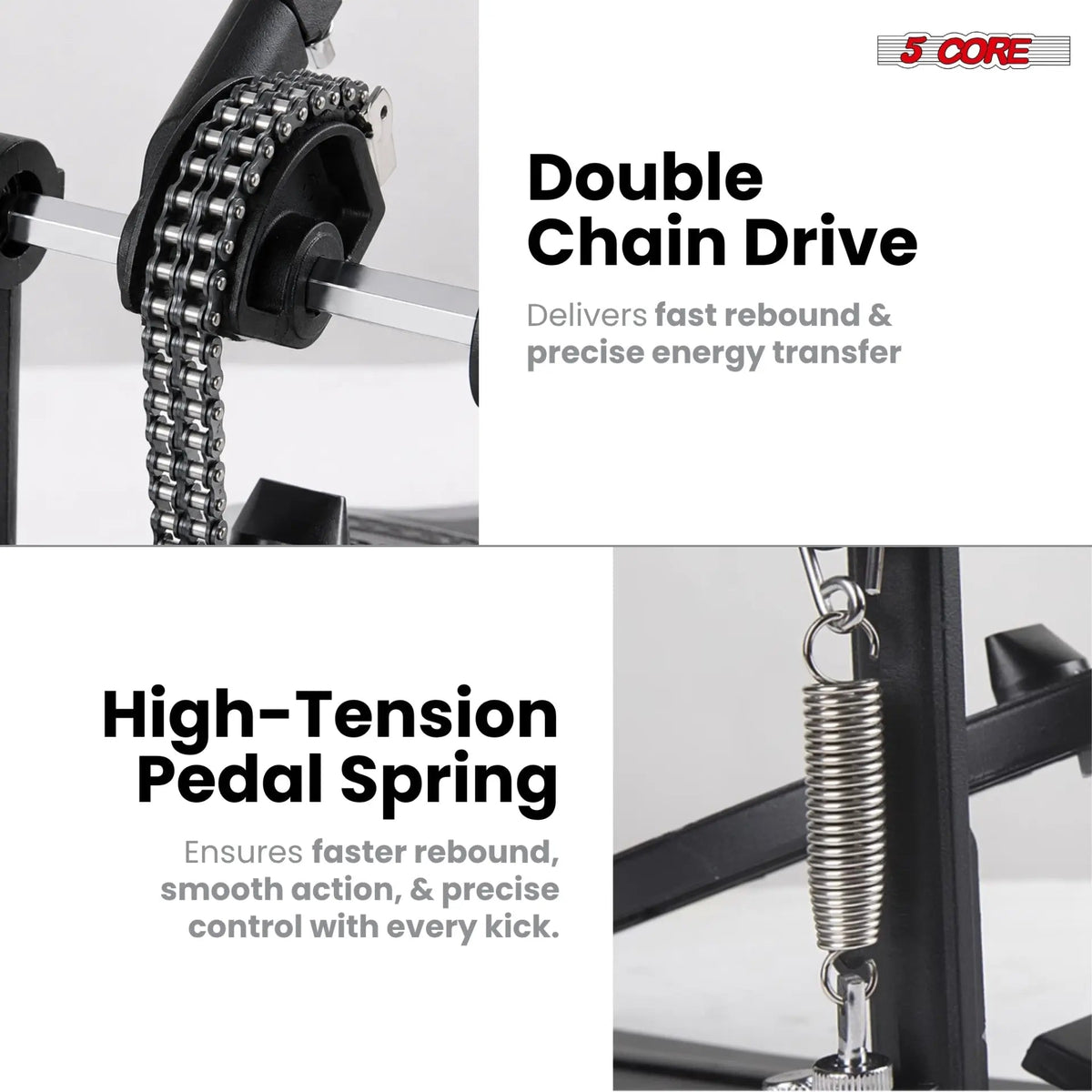 5 Core Bass Drum Pedal Mount Adjustable Felt Beater Head Single Chain Heavyduty Kick Drum Foot Pedal - HONORABLE VETERANS SOLUTIONS