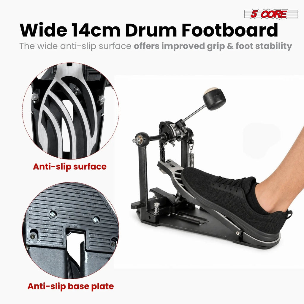 5 Core Bass Drum Pedal Mount Adjustable Felt Beater Head Single Chain Heavyduty Kick Drum Foot Pedal - HONORABLE VETERANS SOLUTIONS