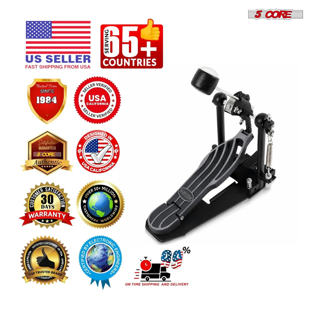 5 Core Bass Drum Pedal Mount Adjustable Felt Beater Head Single Chain Heavyduty Kick Drum Foot Pedal - HONORABLE VETERANS SOLUTIONS