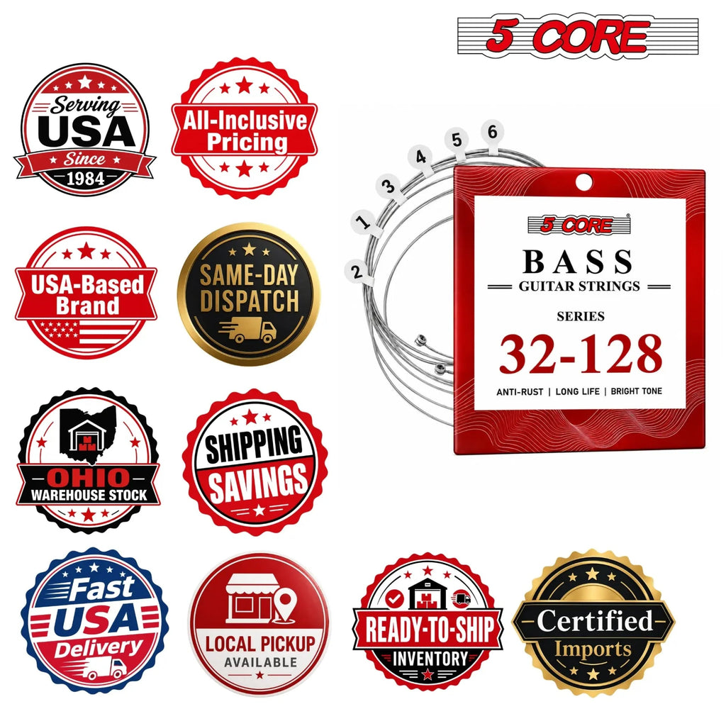 5 Core Bass Guitar Strings Brass Phosphor Bronze Extra Light Gauge Bright Tone 6 String Set - HONORABLE VETERANS SOLUTIONS