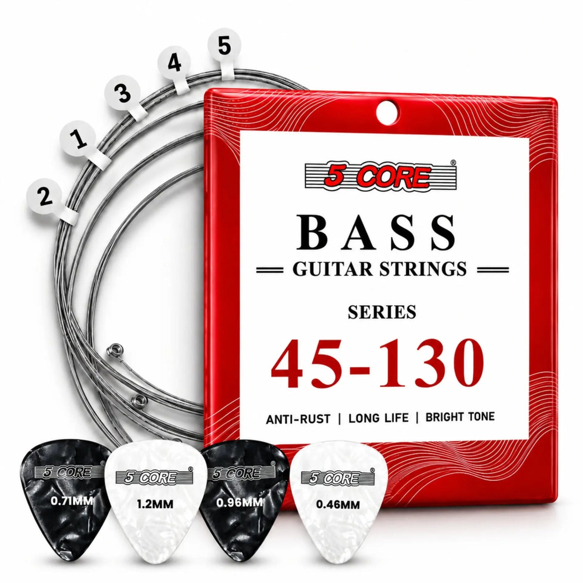 5 Core Bass Guitar Strings Brass Phosphor Bronze Light Gauge Bright Tone 5 String Set - HONORABLE VETERANS SOLUTIONS