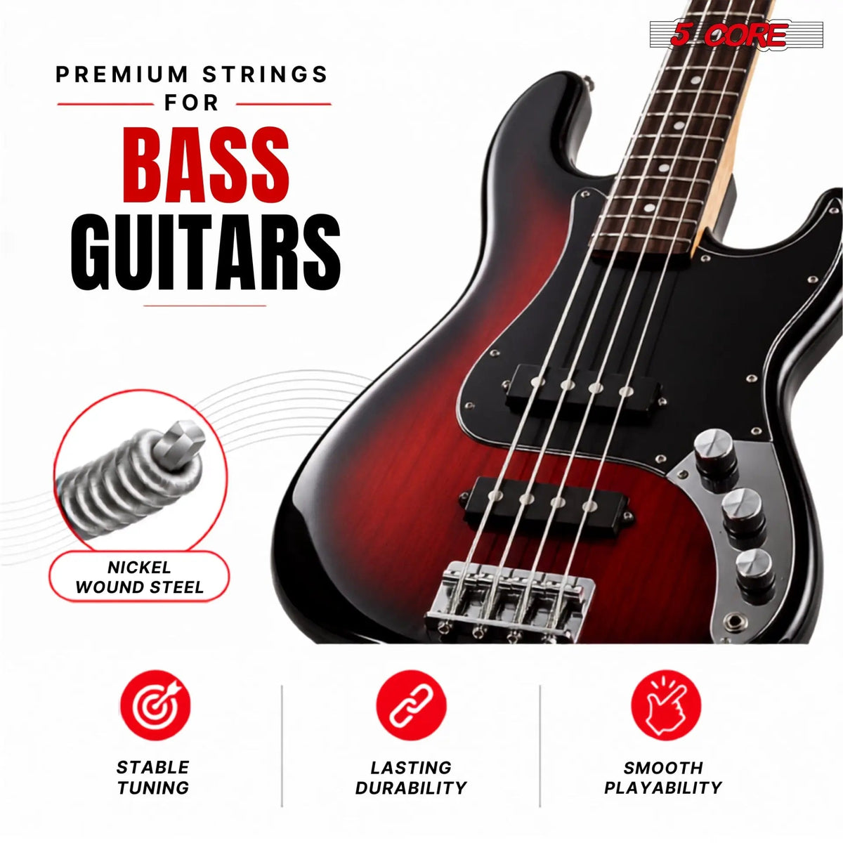 5 Core Bass Guitar Strings Brass Phosphor Bronze Light Gauge Bright Tone 5 String Set - HONORABLE VETERANS SOLUTIONS